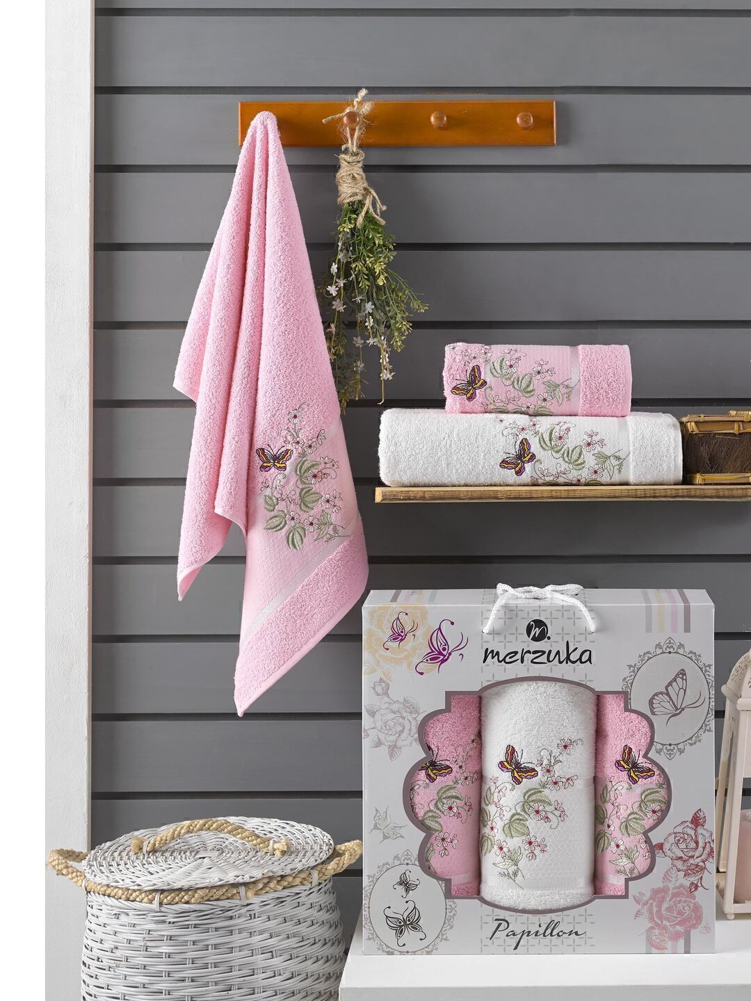Набор полотенец махровых Papillon Merzuka <3 предмета 50*90-2шт+70*140, розовый> (арт.10169,10170)
