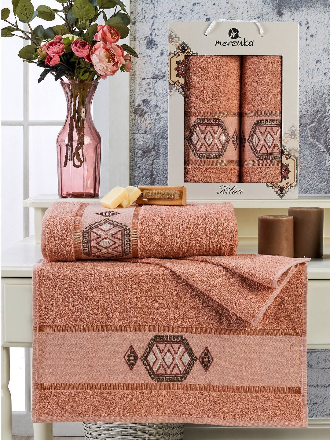 Набор полотенец махровых Kilim Merzuka <2 предмета 50*90+70*140, оранжевый> (арт.11715,11716)
