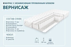 Матрас ВЕРНИСАЖ с независимым пружинным блоком высота 18см<200*190/195/200,   трикот >